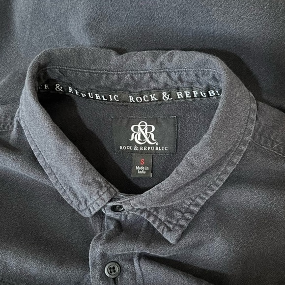 Rock & Republic Black Distressed Casual Button Down Shirt Cotton Small - Picture 8 of 12